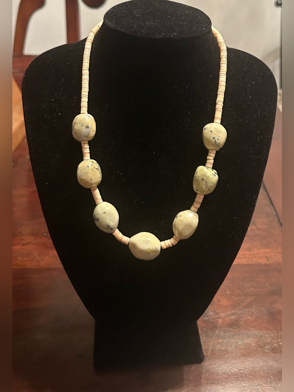 Chunky Navajo Sterling Silver Large Jasper Shell Beads Necklace 17"